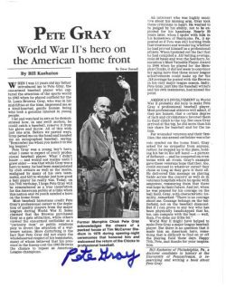 AUTOGRAPHED PETE GRAY 8X10 St. Louis Browns Photo