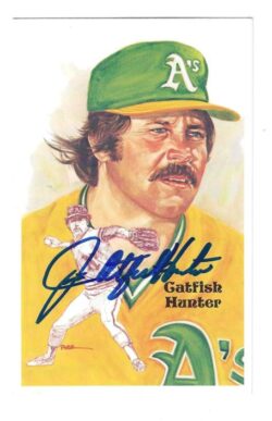 Autographed JIM CATFISH HUNTER Oakland A's Perez-Steele postcard JSA