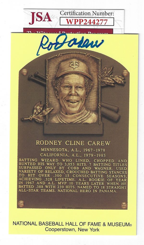 Autographed Rod Carew Hall of Fame Gold Plaque JSA