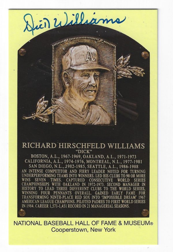 Autographed Dick Williams Hall of Fame Gold Plaque