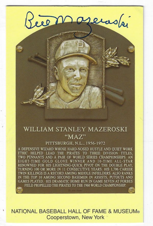 Autographed Bill Mazeroski Hall of Fame Gold Plaque