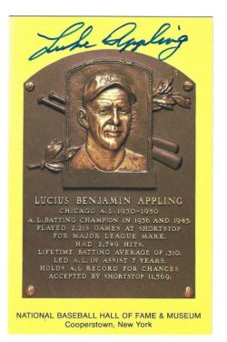 Luke Appling SIGNED Hall of Fame Gold Plaque Postcard