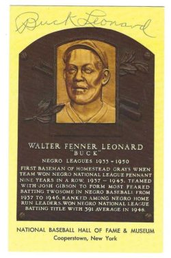 Autodraphed Walter "Buck" Leonard Hall of Fame Gold Plaque