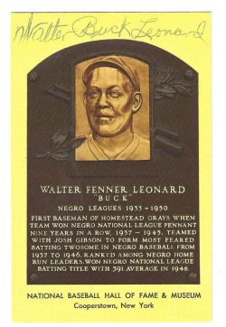 Autographed Walter "Buck" Leonard Hall of Fame Gold Plaque Postcard