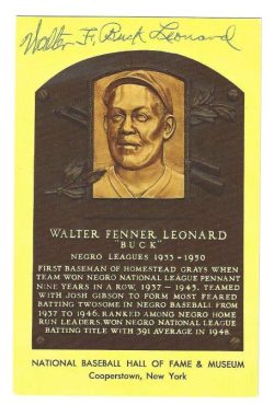 Autographed Walter "Buck" Leonard Hall of Fame Gold Plaque Postcard