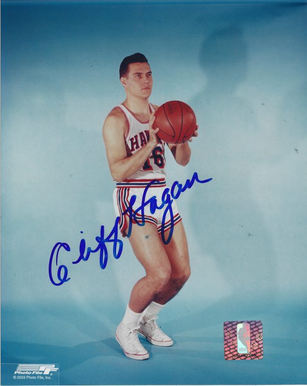 Autographed  CLIFF HAGAN 8x10 St. Louis Hawks Photo