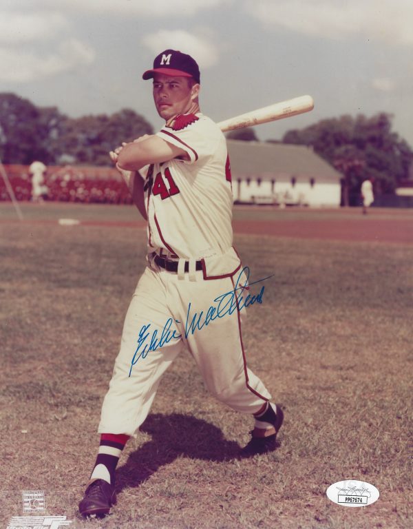 Autographed EDDIE MATHEWS 8X10 Milwaukee Braves Photo JSA
