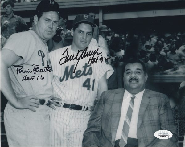 Autographed HOF ROBIN ROBERTS Phillies and TOM SEAVER METS 8x10 Photo JSA