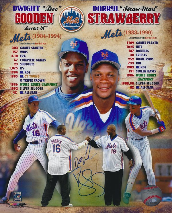 AUTOGRAPHED DOC GOODEN & DARRYL STRAWBERRY 8x10 New York Mets photo