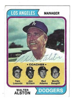 Autographed WALTER ALSTON Los Angeles Dodgers 1974 Topps Card