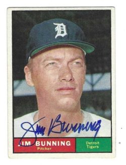 Autographed JIM BUNNING Detroit Tigers 1961 Topps Card