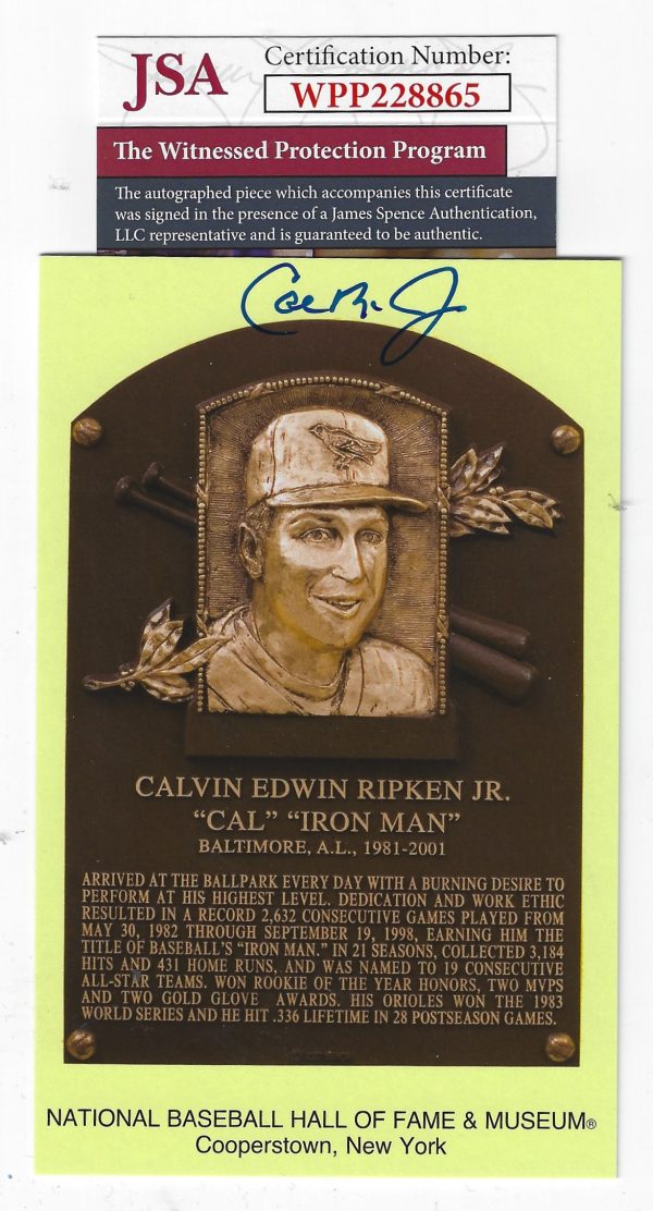 Autographed Cal Ripken Jr  Hall of Fame Gold Plaque JSA