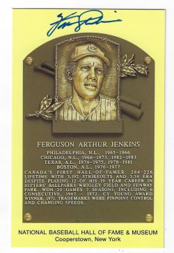 Autographed Fergie Jenkins Hall of Fame Gold Plaque