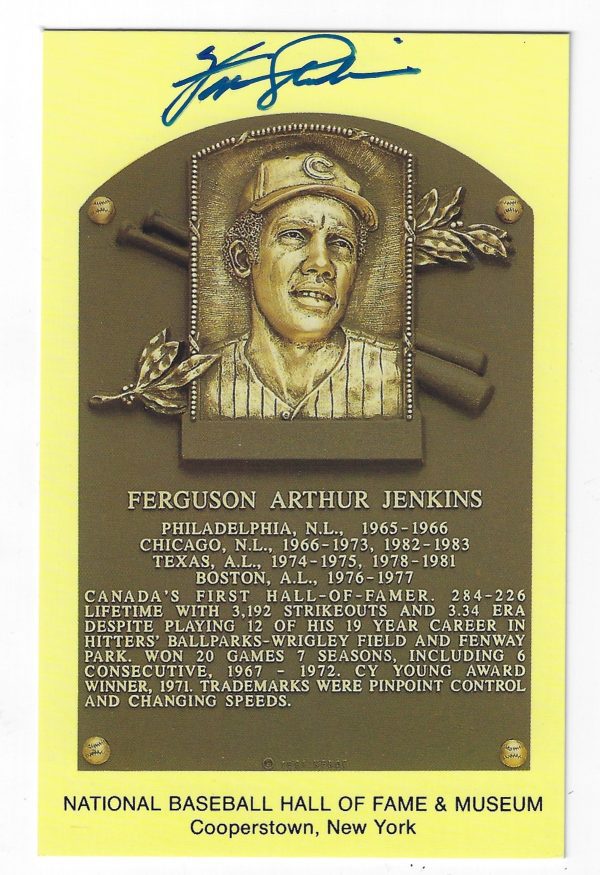 Autographed Fergie Jenkins Hall of Fame Gold Plaque