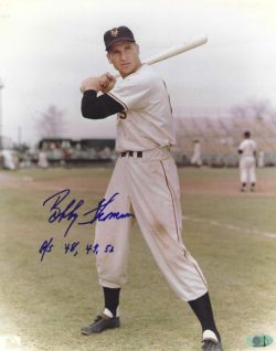 AUTOGRAPHED BOBBY THOMSON "A/S 48,49,52" 8x10 New York Giants Photo