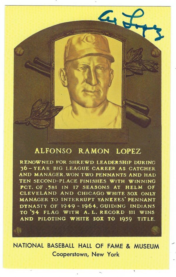 Autographed Al Lopez Hall of Fame Gold Plaque