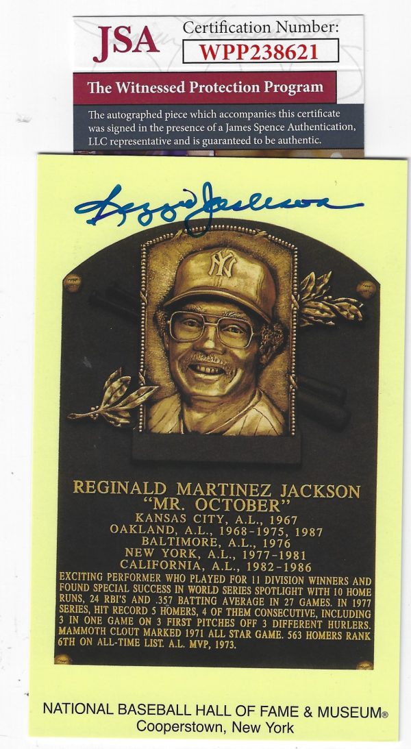 Autographed Reggie Jackson Hall of Fame Gold Plaque JSA