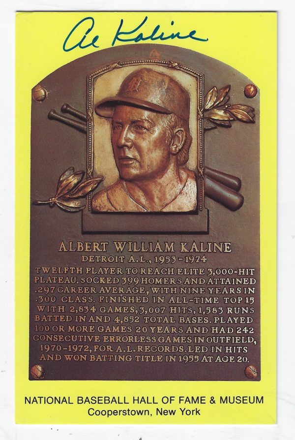 Autographed Al Kaline Detroit Tigers Hall of Fame Gold Plaque