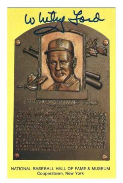 Autographed Whitey Ford  Hall of Fame Gold Plaque Postcard