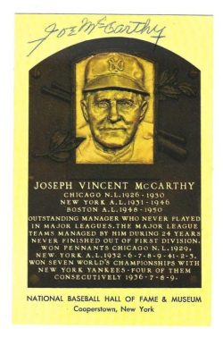 Autographed Joe McCarthy  Hall of Fame Gold Plaque