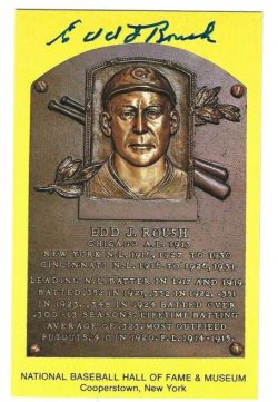 Autographed Edd Roush Hall of Fame Gold Plaque Postcard