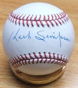 Autpgraphed HERB SIMPSON Official Major League Baseball