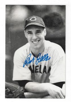 Autographed BOB FELLER BxW Rowe Post Card