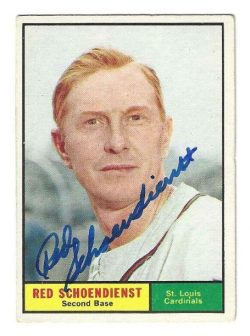 Autographed RED SCHOENDIENST St. Louis Cardinals 1961 Topps Card