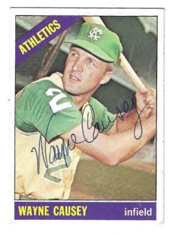 Autographed WAYNE CAUSEY Kansas City A's 1966 Topps Card