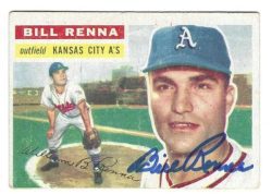 Autographed 1956 Topps BILL RENNA Kansas City A's Card