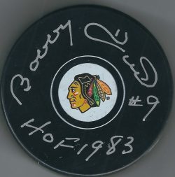AUTOGRAPHED BOBBY HULL HOF 1983 Chicago Blackhawks Hockey Puck