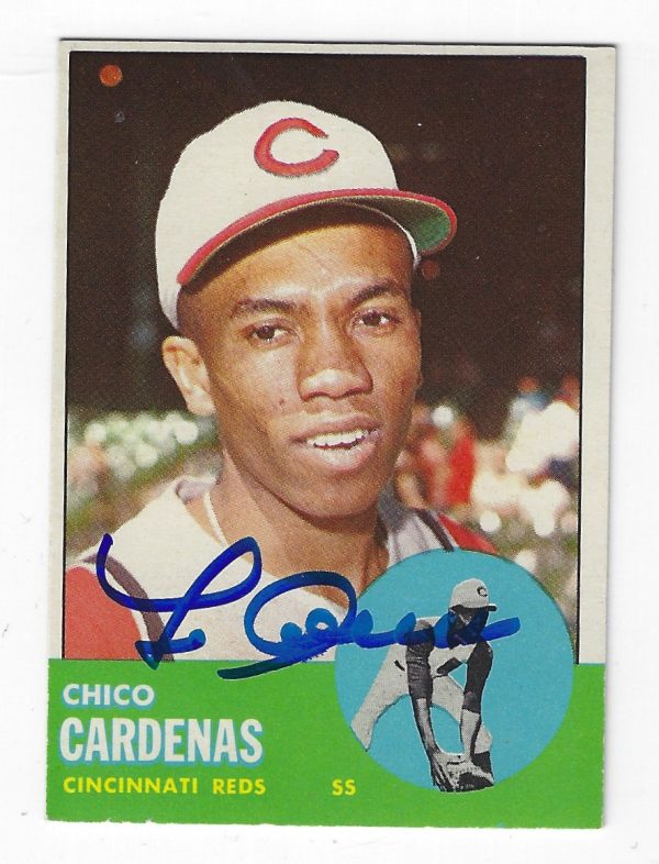 Autographed LEO CARDENAS Cincinnati Reds 1963 Topps Card