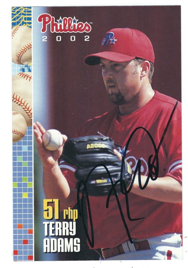 Autographed TERRY ADAMS 2002 Phillies Post card