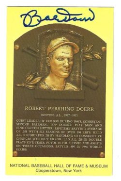 Autographed Bobby Doerr Hall of Fame Gold Plaque Postcard