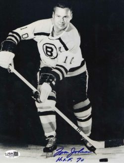 Autographed TOM JOHNSON "HOF 70" 8X10 Boston Bruins Photo JSA