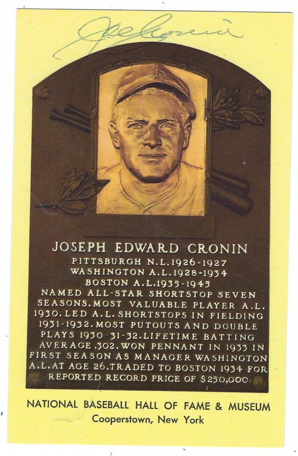 JOE CRONIN Hall of Fame Gold Plaque
