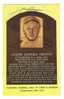 Autographed JOE CRONIN Hall of Fame Gold Plaque Postcard