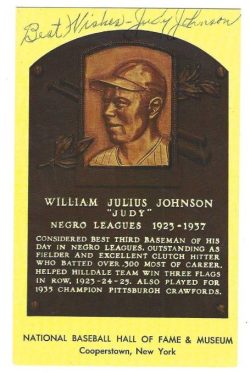 Autographed Judy Johnson Hall of Fame Gold Plaque Post Card