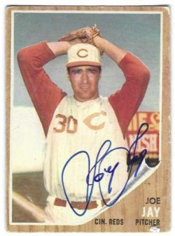 Autographed JOEY JAY Cincinnati Reds 1962 Topps Card