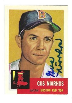 Autographed GUS NIARHOS Boston Red Sox 1953 Topps Archives Card
