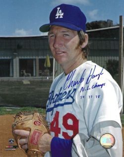 AUTOGRAPHED CHARLIE HOUGH "NL Champs 74,77,78" 8x10 Los Angeles Dodgers photo