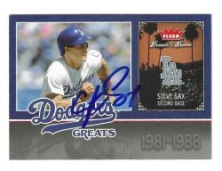 Autographed STEVE SAX Los Angeles Dodgers 2006 FLEER GREATS of the GAME CARD