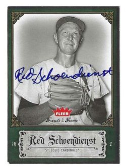 Autographed RED SCHOENDIENST St. Louis Cardinals 2006 FLEER GREATS of the GAME CARD