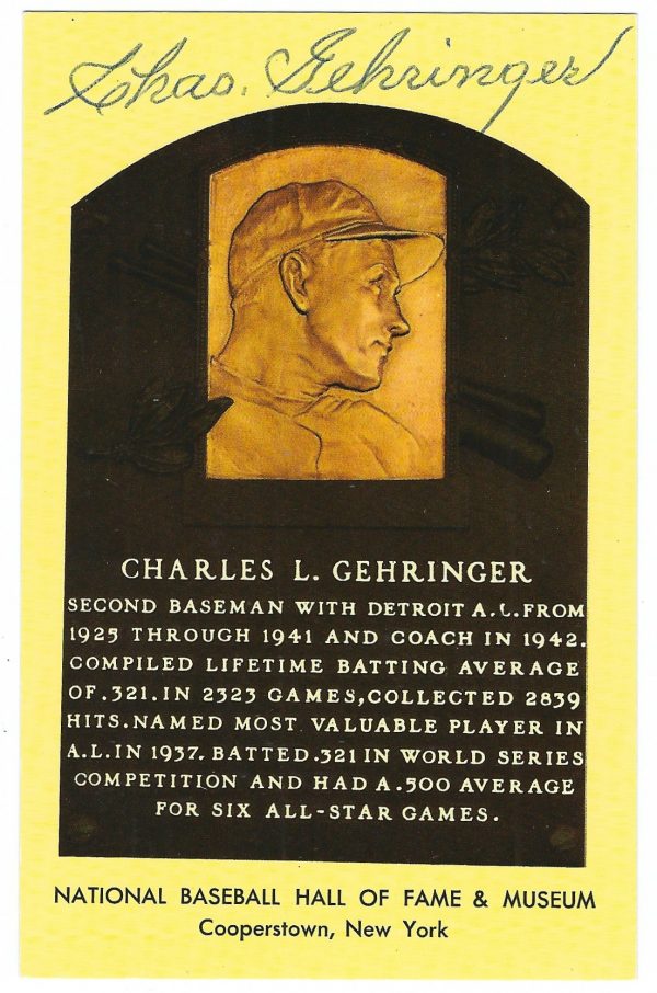 Autographed Charlie Gehringer Hall of Fame Gold Plaque