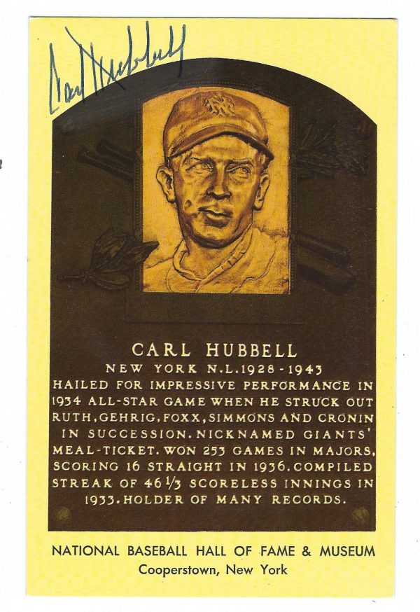 Autographed Carl Hubbell Hall of Fame Gold Plaque