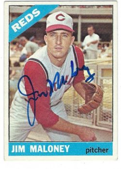 Autographed JIM MALONEY Cincinnati Reds 1966 Topps Card