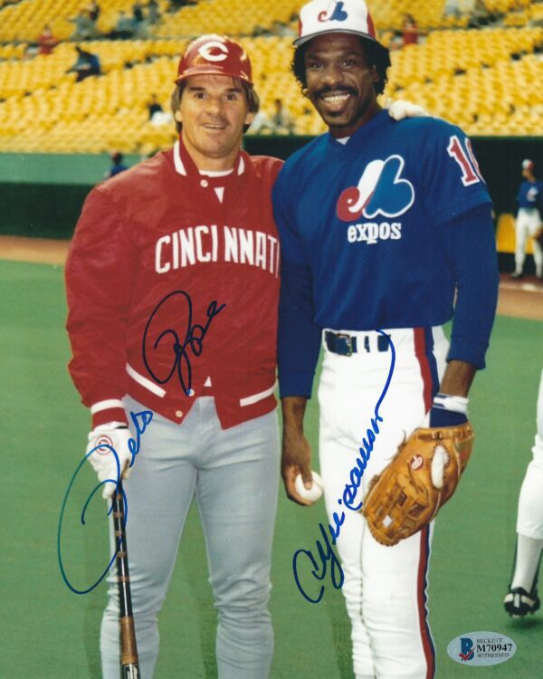 AUTOGRAPHED PETE ROSE Reds & ANDRE DAWSON Expos 8X10 Photo BECKETT