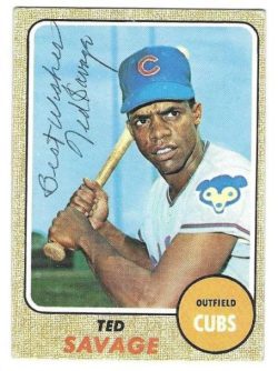Autographed Ted Savage Chicago Cubs 1968 Topps Card