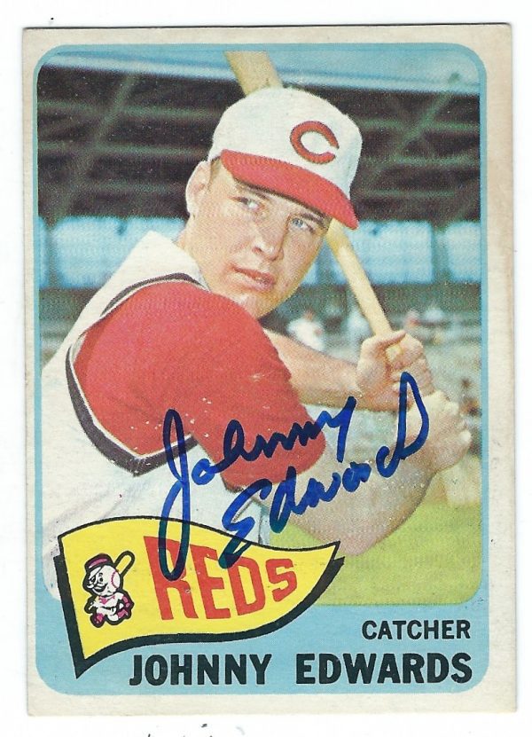Autographed Johnny Edwards Cincinnati Reds 1965 Topps Card
