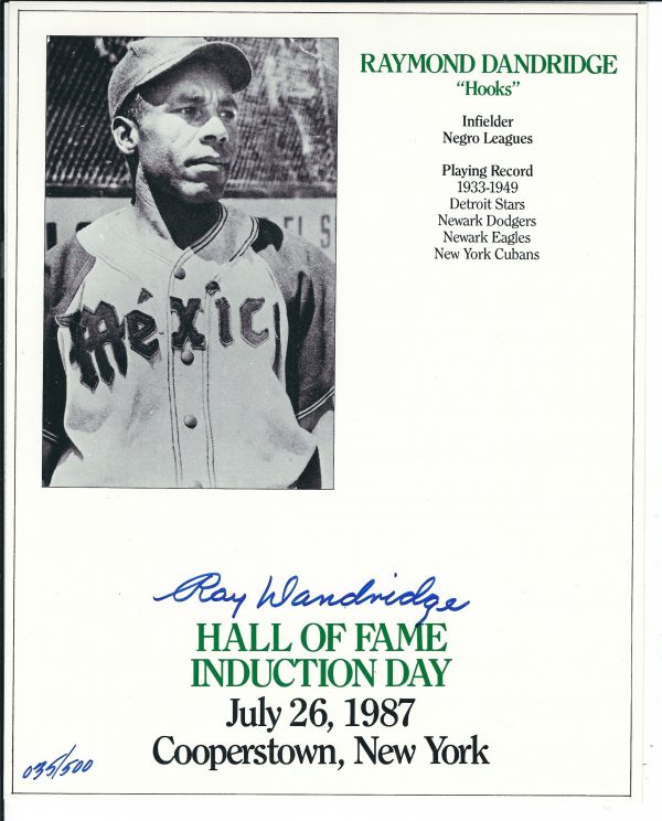 Autographed RAY DANDRIDGE 8X10 HOF Induction Day Card